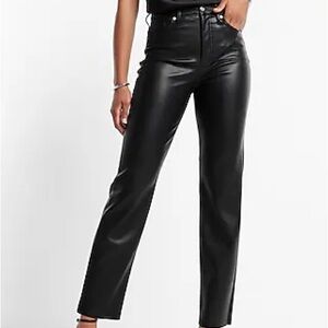 Express Super High Rise Modern Straight Black Leather Pants